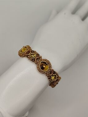 Gold-Tone Yellow Crystal Beaded Bracelet 6.5"